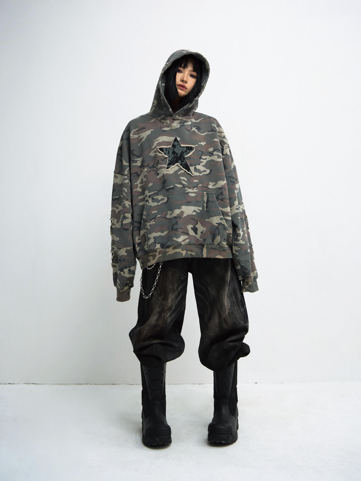 Peoplesense Vintage Camouflage Embroidered Hoodie