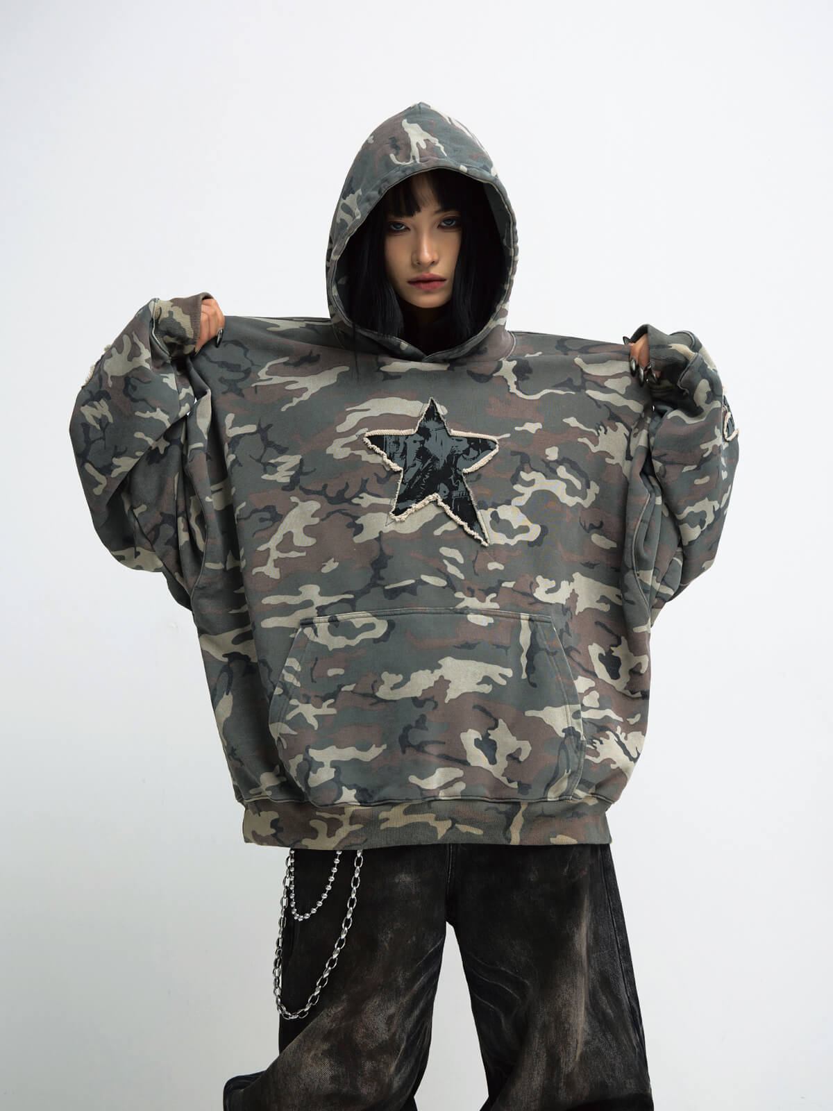 Peoplesense Vintage Camouflage Embroidered Hoodie