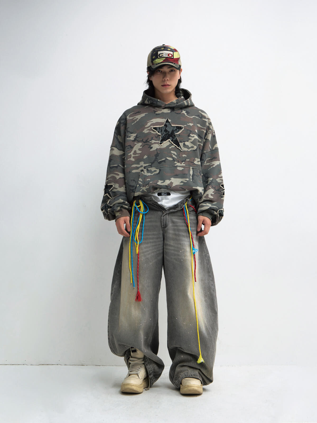 Peoplesense Vintage Camouflage Embroidered Hoodie