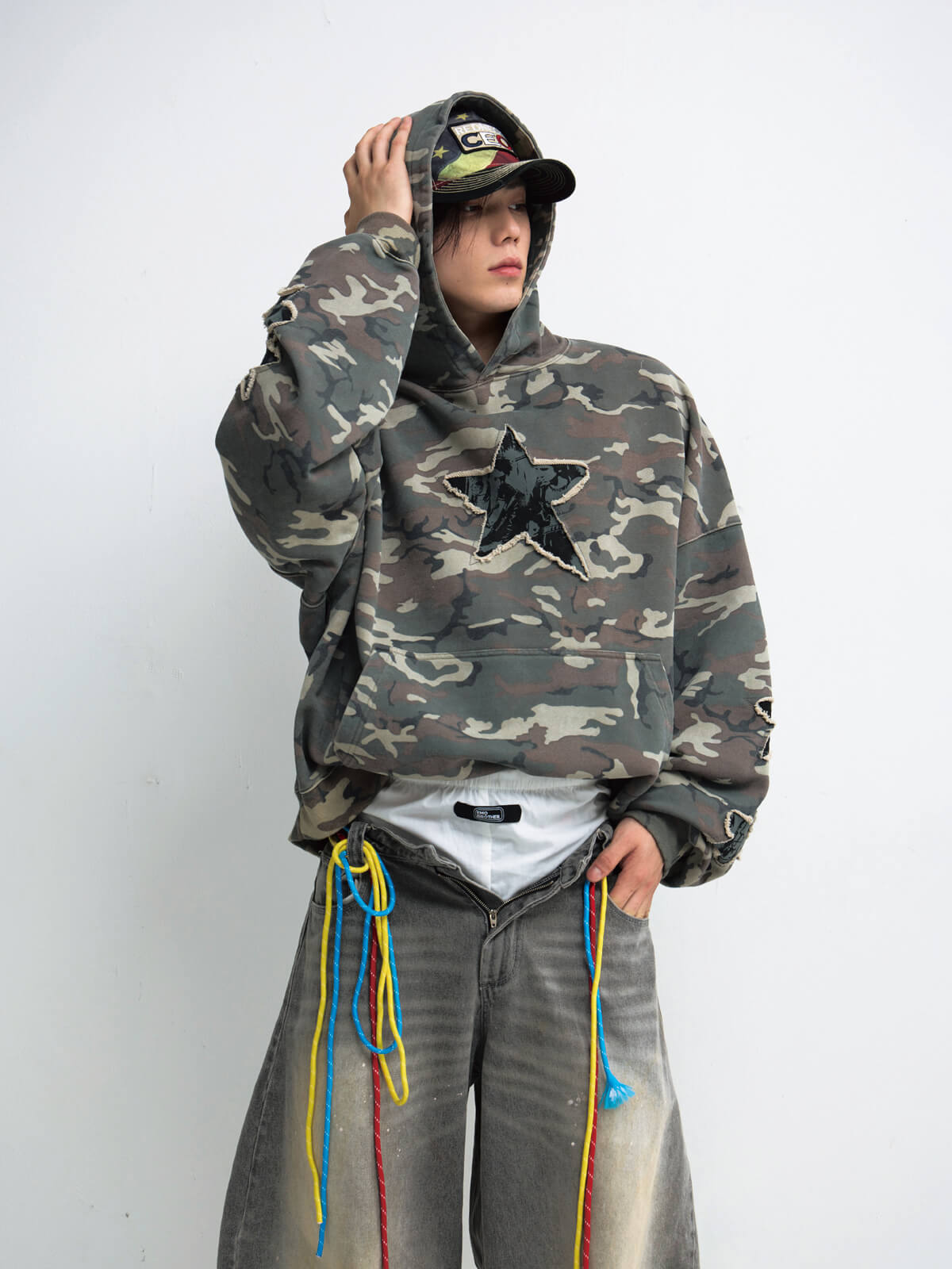 Peoplesense Vintage Camouflage Embroidered Hoodie