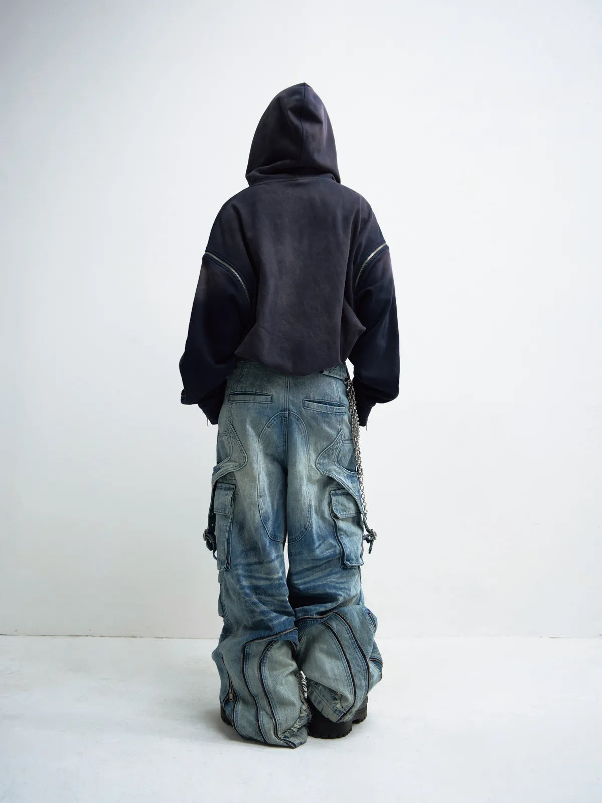 Peoplesense Vintage Wash Pleated Wide Leg Jeans