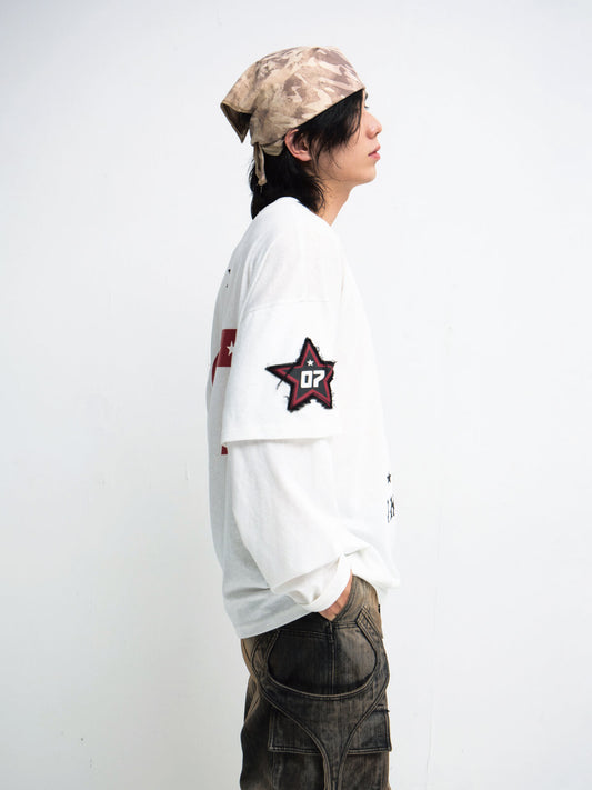 Peoplesense White Fake Two-Piece Racing Sweatshirt