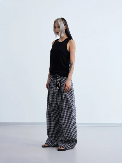 Peoplesense  Curved Plaid Relaxed Trousers