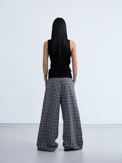 Peoplesense  Curved Plaid Relaxed Trousers