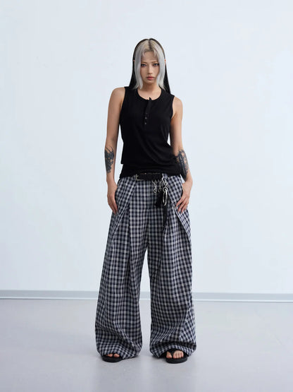 Peoplesense  Curved Plaid Relaxed Trousers