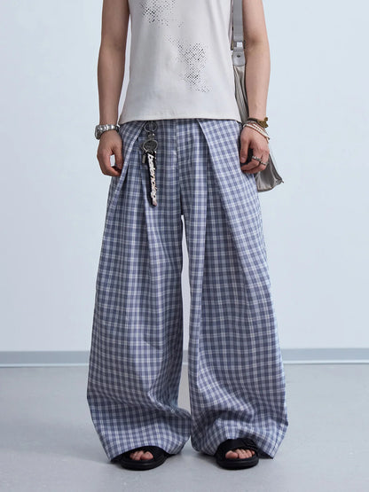 Peoplesense  Curved Plaid Relaxed Trousers