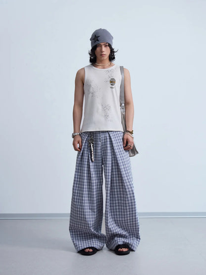 Peoplesense  Curved Plaid Relaxed Trousers