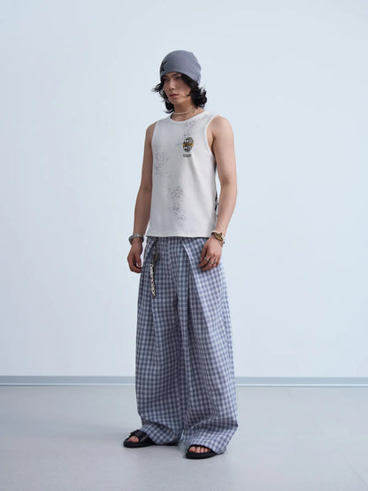 Peoplesense  Curved Plaid Relaxed Trousers