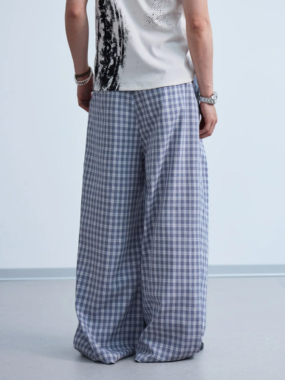 Peoplesense  Curved Plaid Relaxed Trousers