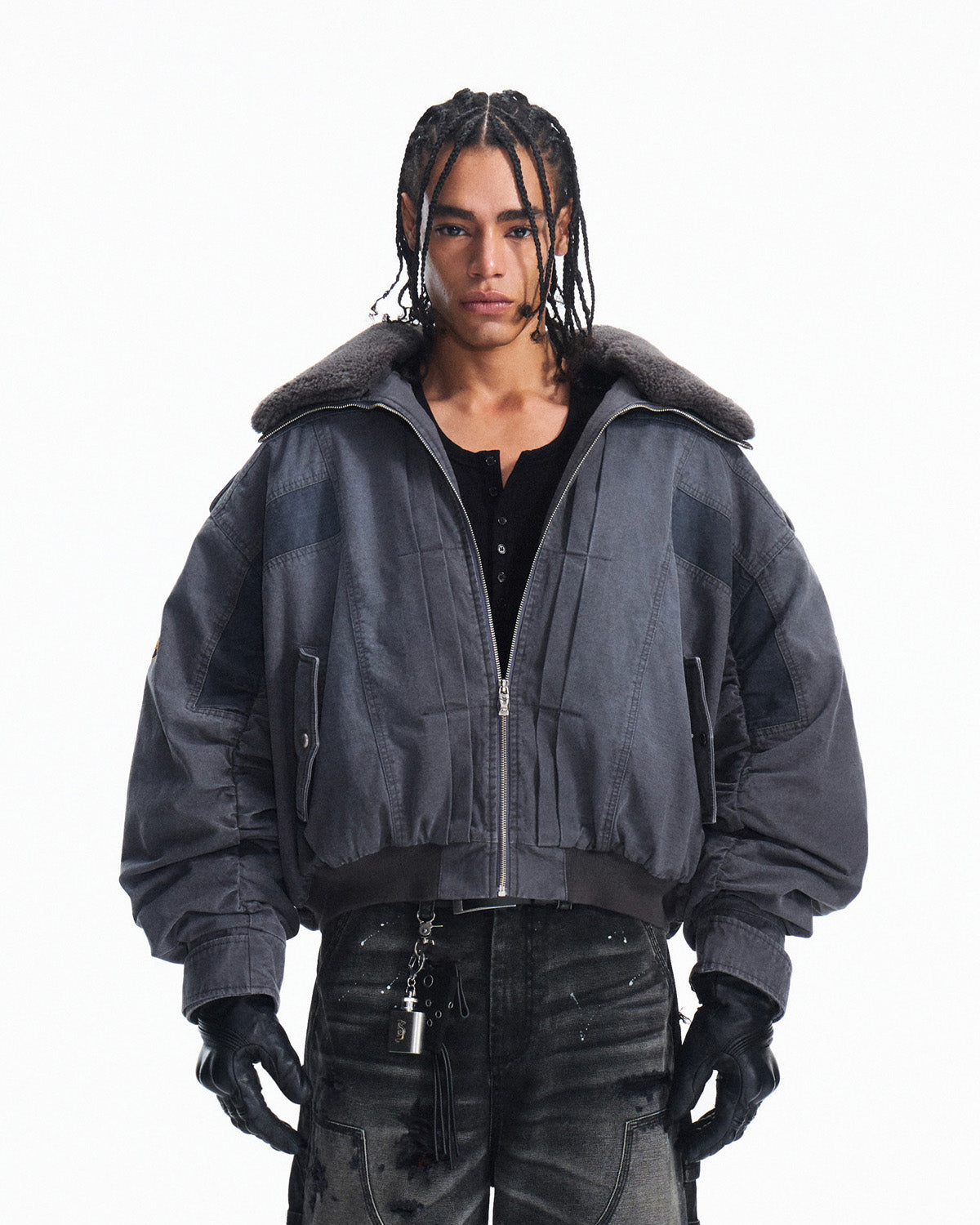 Peoplesense Distressed Patchwork Short Utility Coat