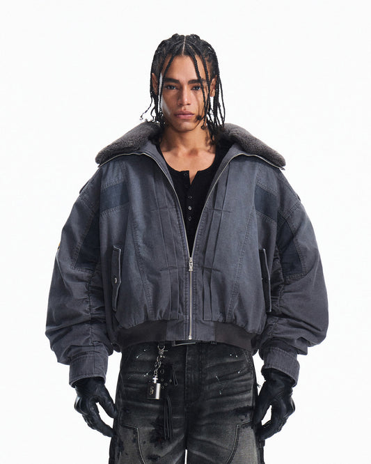 Peoplesense Distressed Patchwork Short Utility Coat