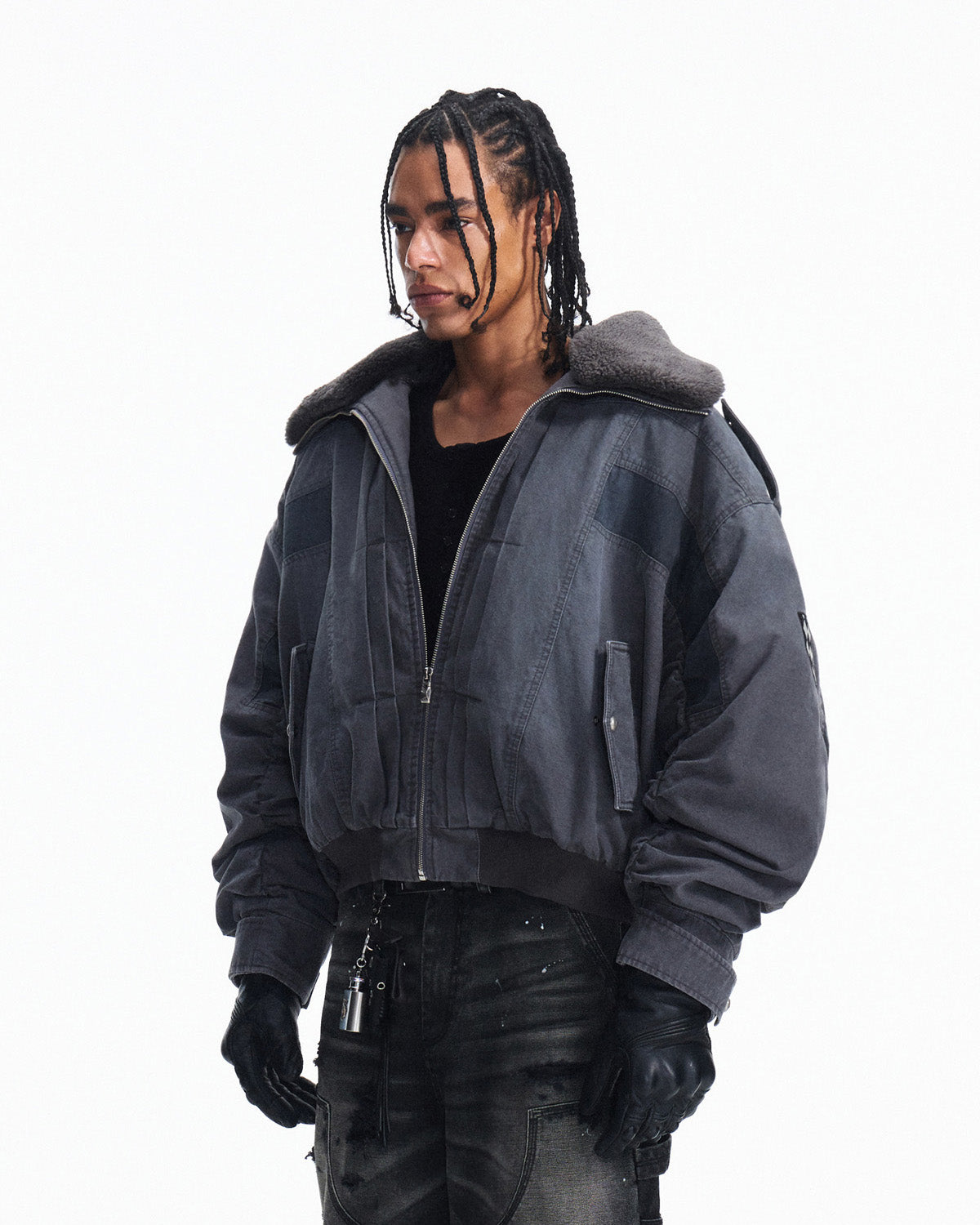 Peoplesense Distressed Patchwork Short Utility Coat
