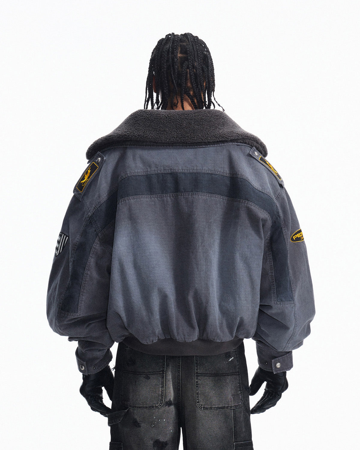 Peoplesense Distressed Patchwork Short Utility Coat