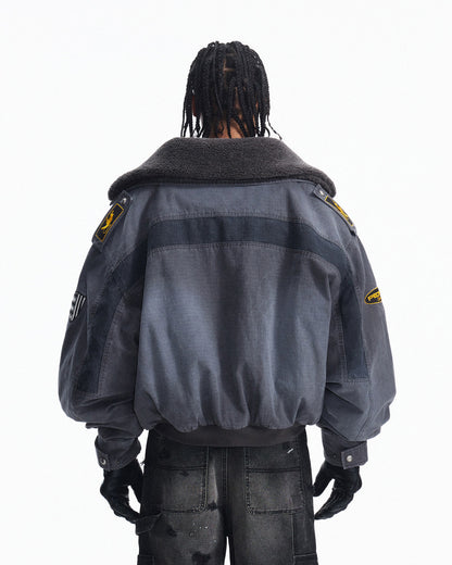 Peoplesense Distressed Patchwork Short Utility Coat