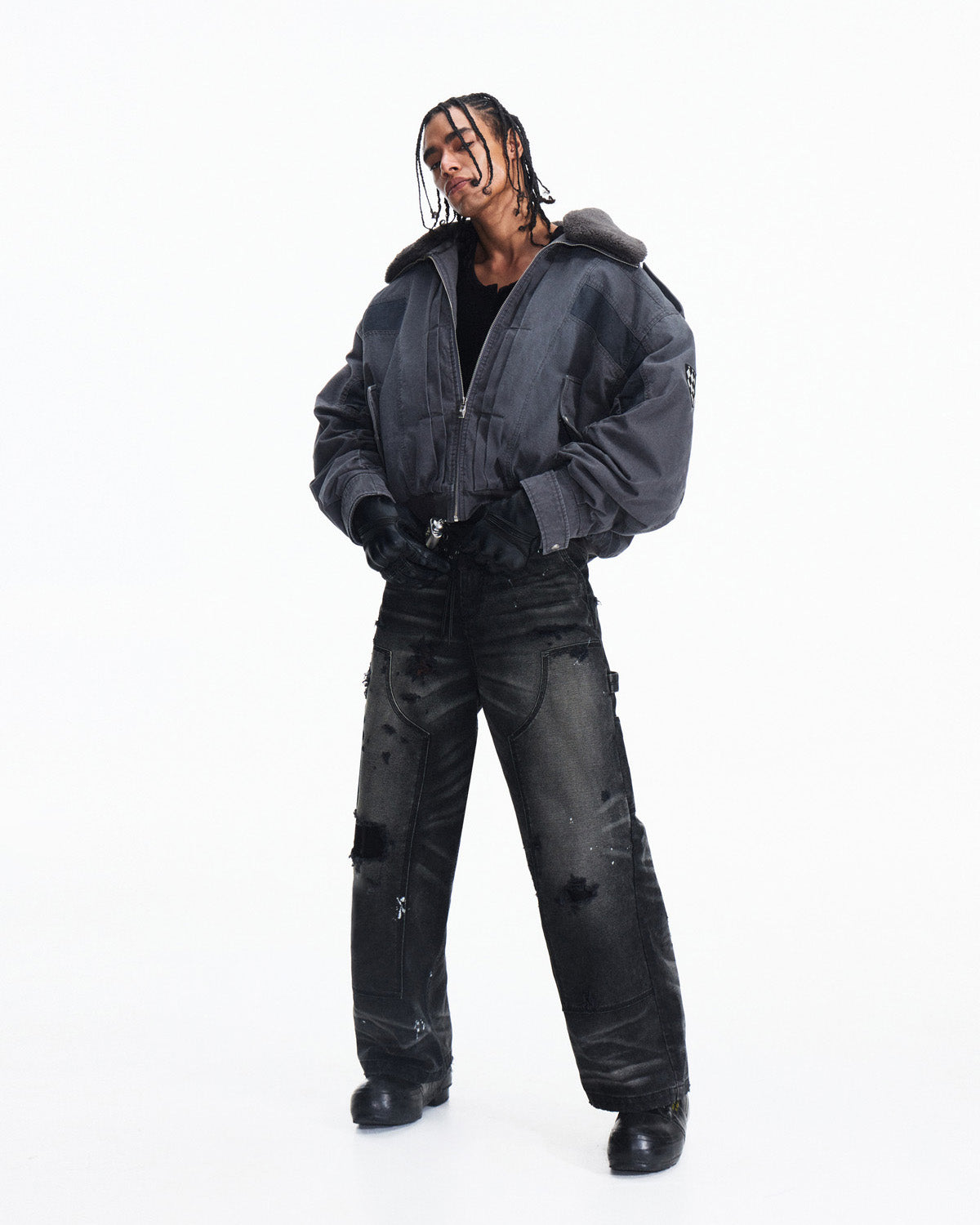 Peoplesense Distressed Patchwork Short Utility Coat