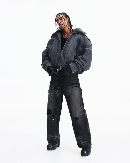 Peoplesense Distressed Patchwork Short Utility Coat