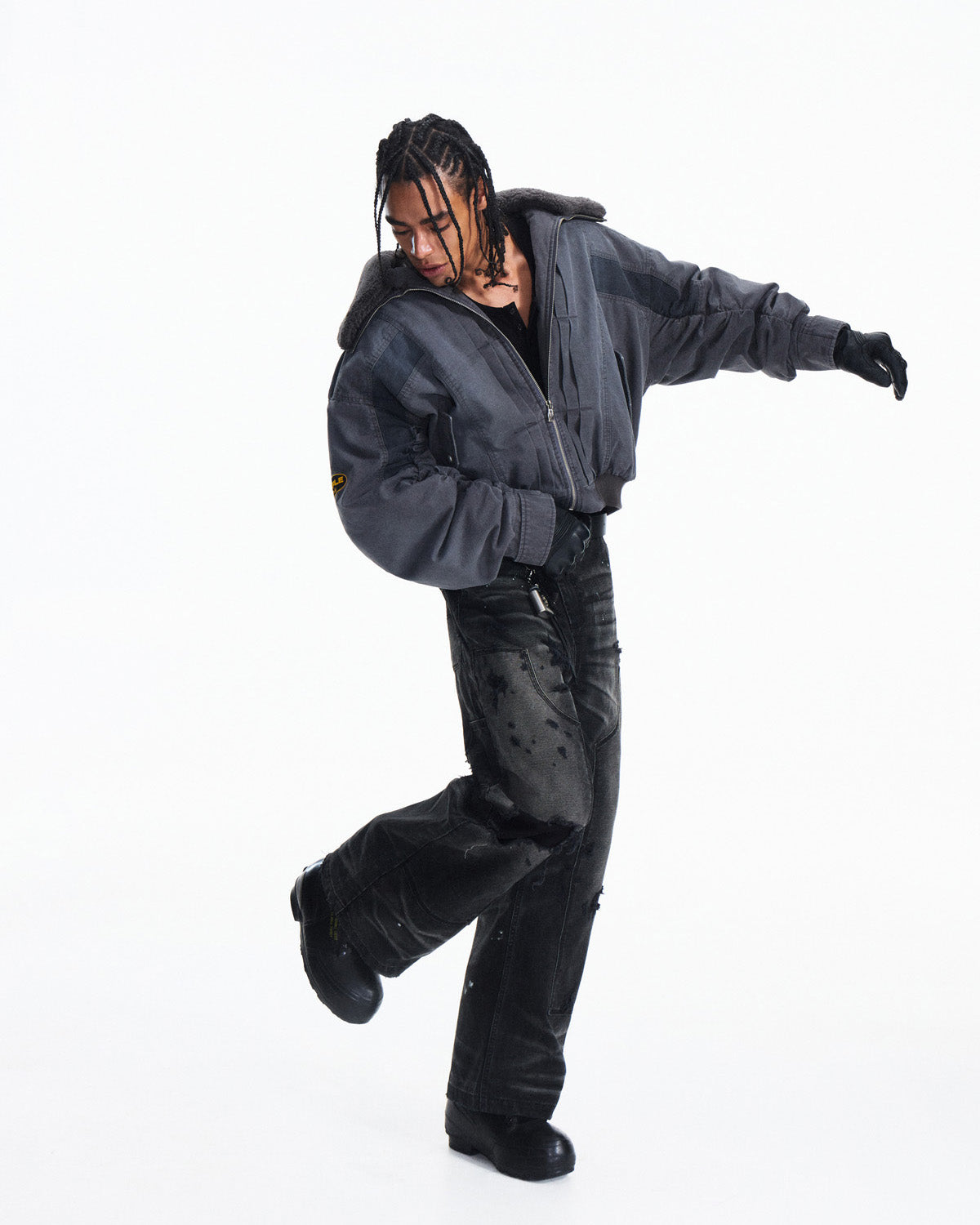 Peoplesense Distressed Patchwork Short Utility Coat