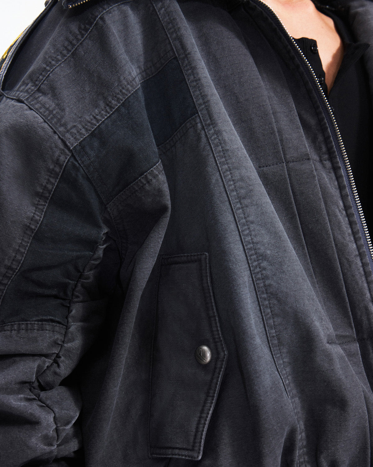 Peoplesense Distressed Patchwork Short Utility Coat