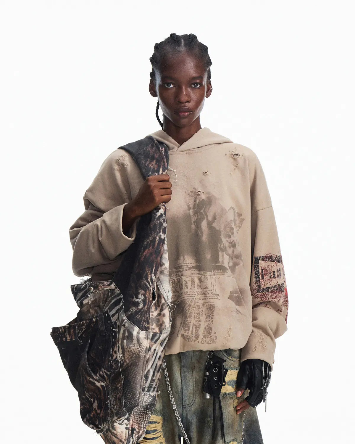 Peoplesense Fitted Contrast Print Short Hoodie