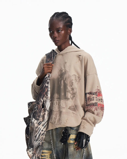 Peoplesense Fitted Contrast Print Short Hoodie