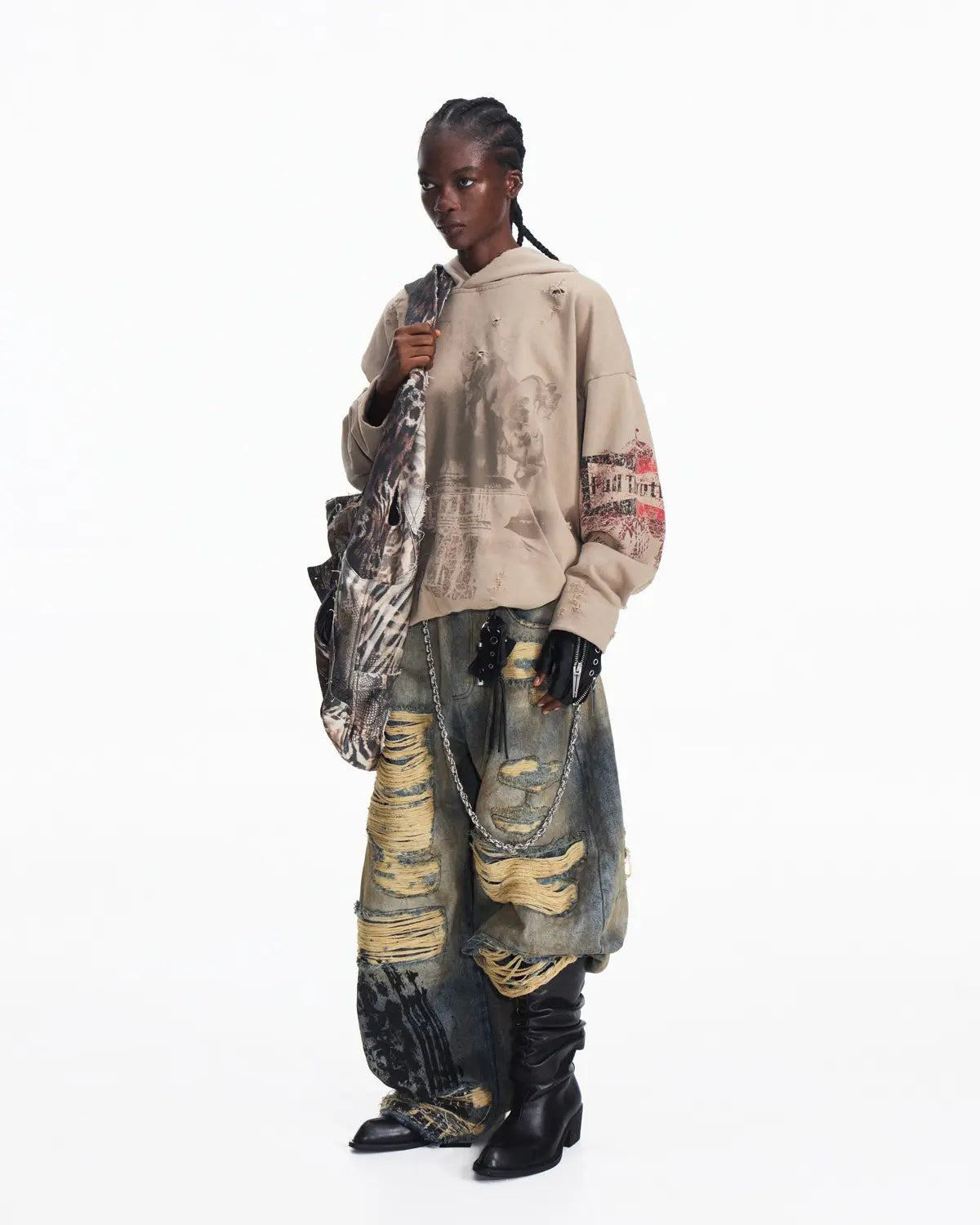 Peoplesense Fitted Contrast Print Short Hoodie