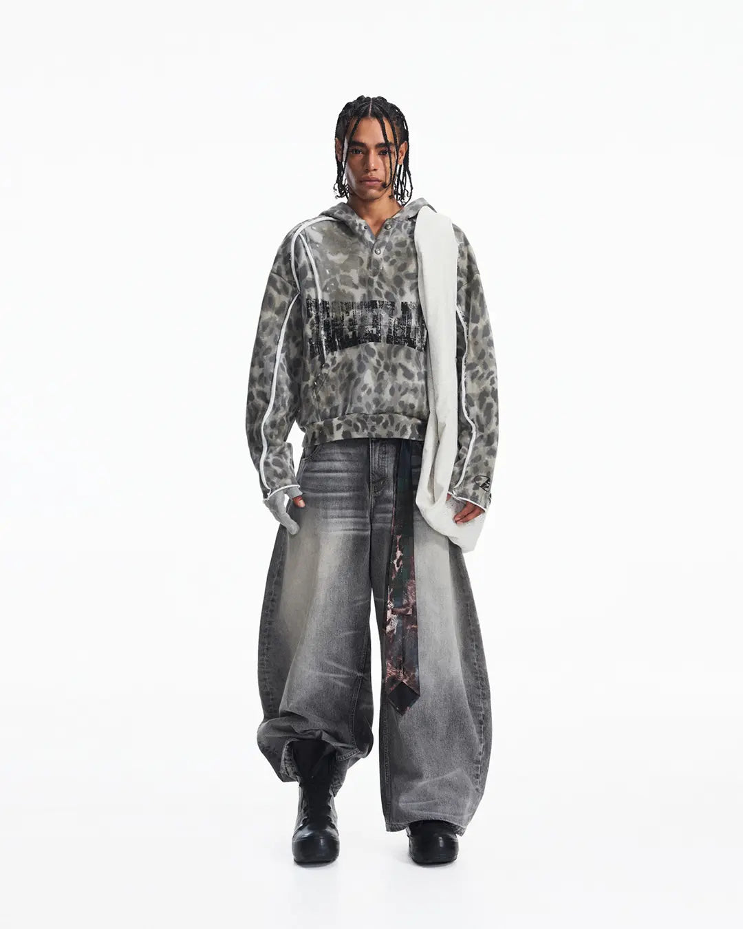 Peoplesense Raw-Edge Leopard Print Hoodie