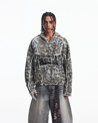 Peoplesense Raw-Edge Leopard Print Hoodie