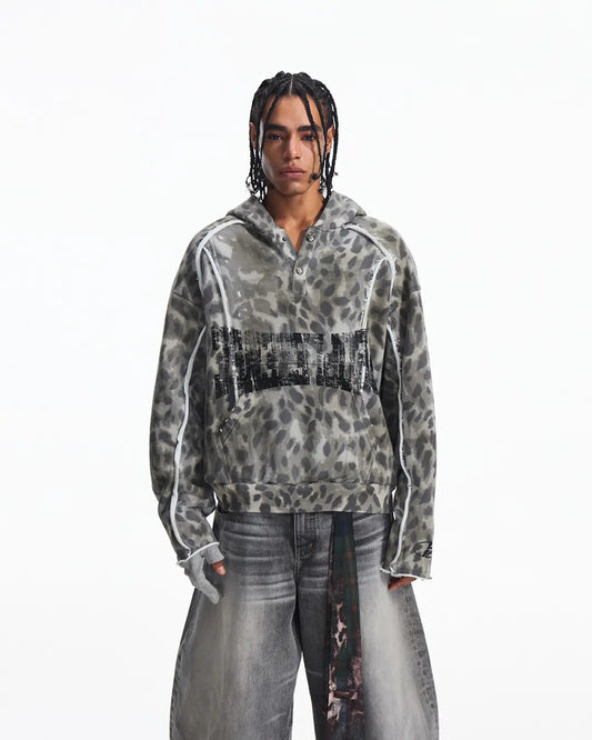 Peoplesense Raw-Edge Leopard Print Hoodie