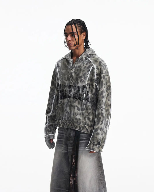 Peoplesense Raw-Edge Leopard Print Hoodie