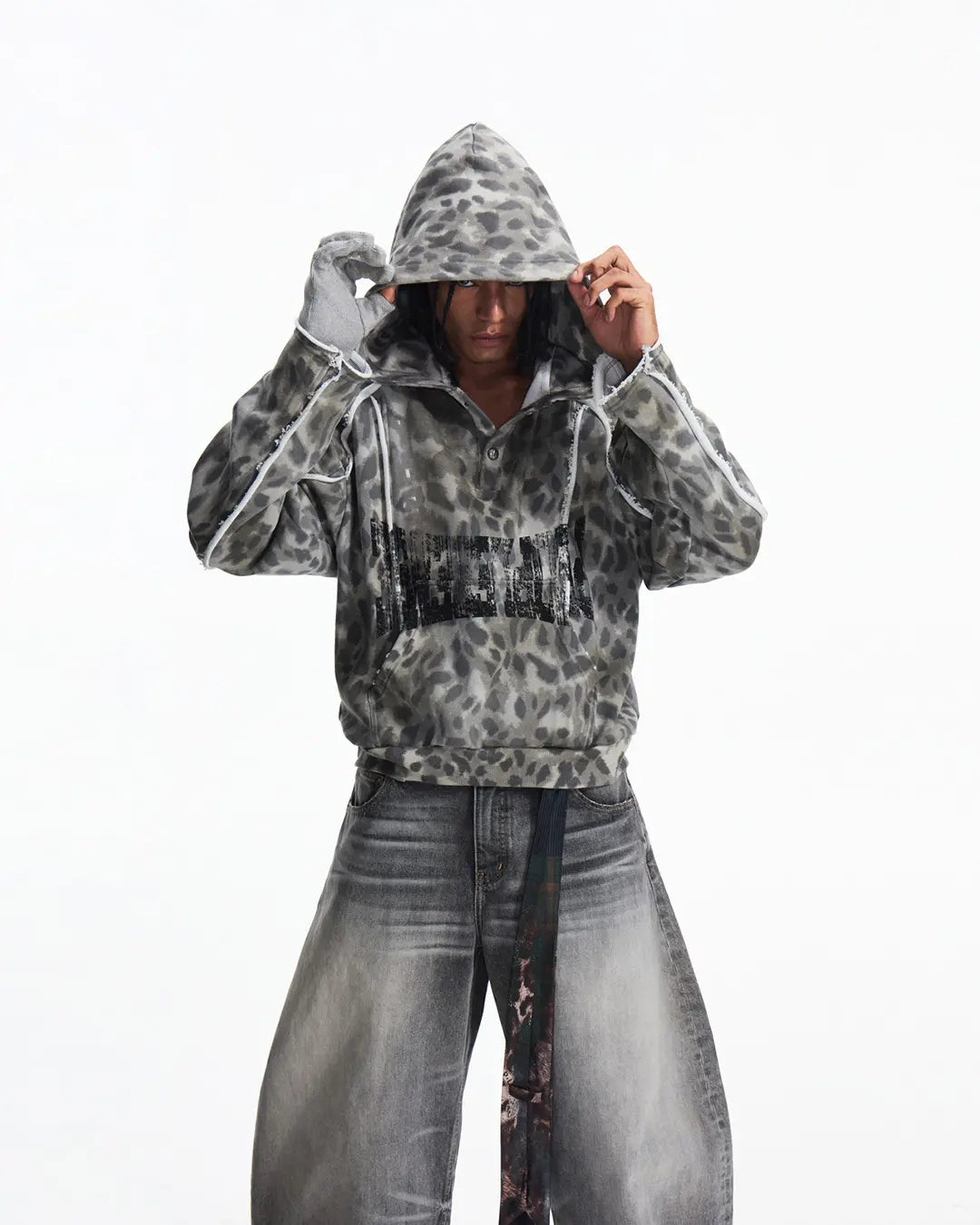 Peoplesense Raw-Edge Leopard Print Hoodie