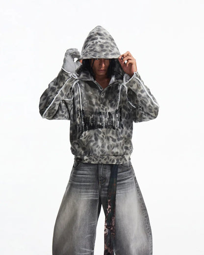 Peoplesense Raw-Edge Leopard Print Hoodie
