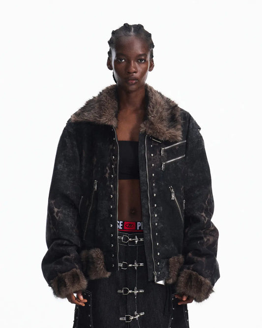 Peoplesense Faux Fur Leopard Print Bomber