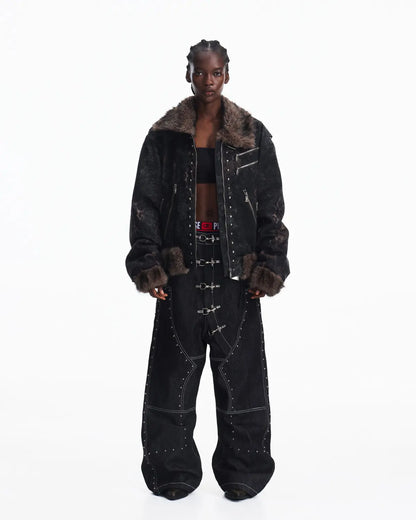 Peoplesense Faux Fur Leopard Print Bomber