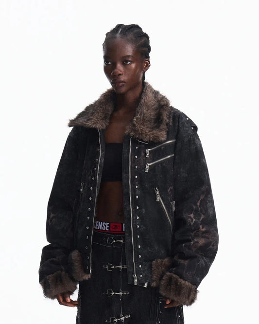 Peoplesense Faux Fur Leopard Print Bomber