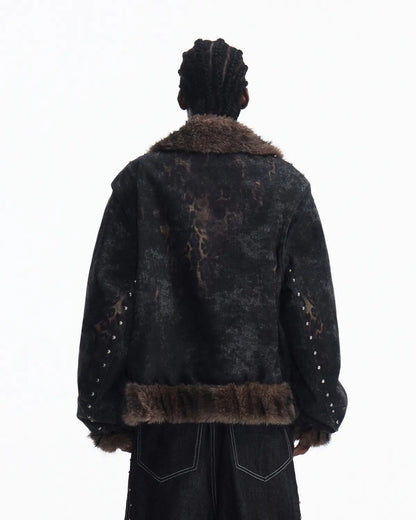 Peoplesense Faux Fur Leopard Print Bomber