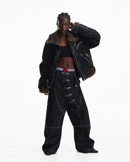 Peoplesense Faux Fur Leopard Print Bomber