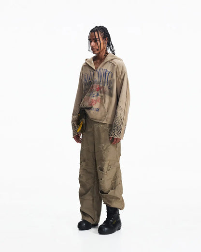 Peoplesense Distressed Vintage Racing Print Hoodie