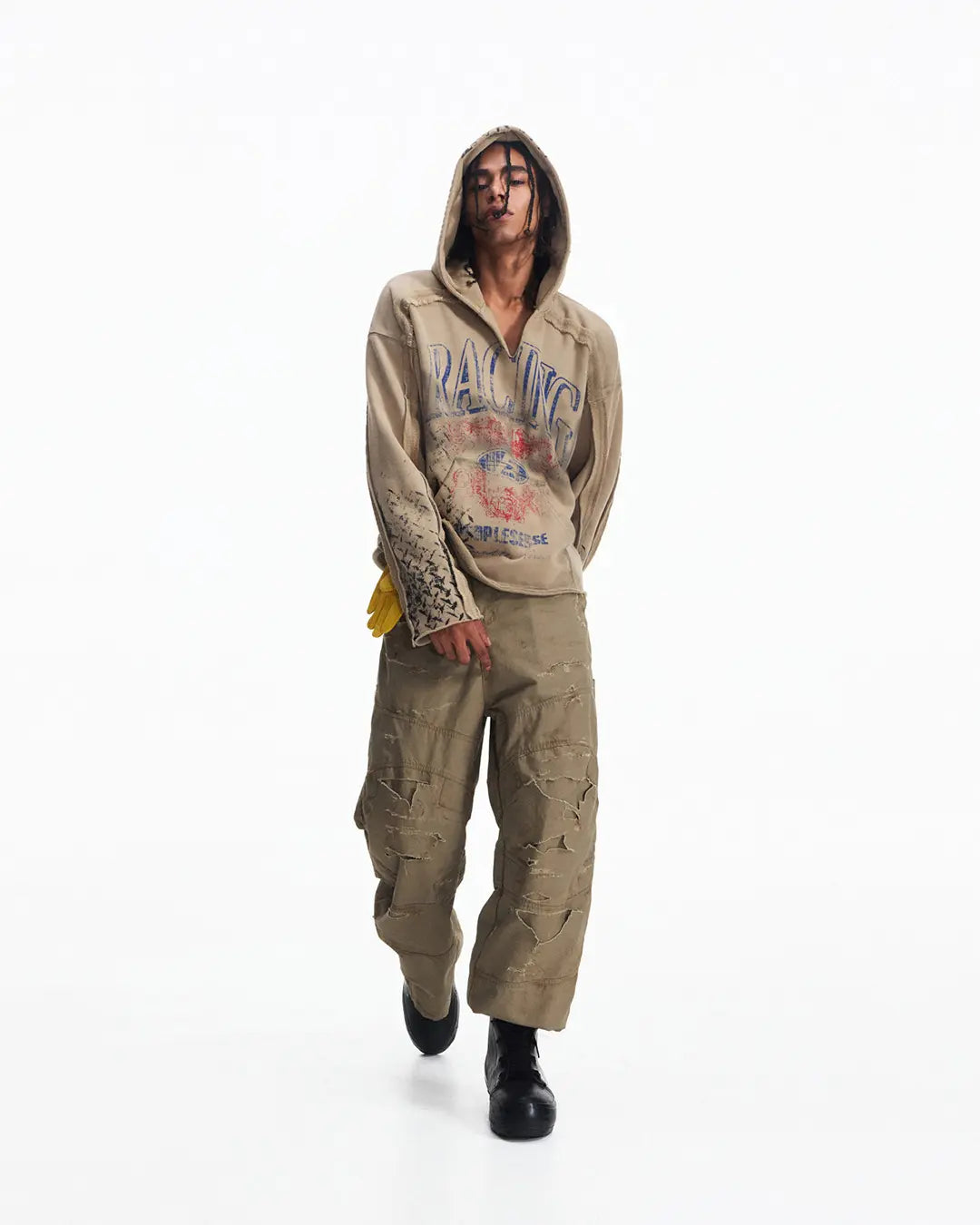 Peoplesense Distressed Vintage Racing Print Hoodie