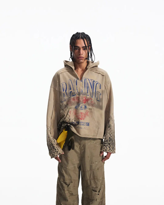 Peoplesense Distressed Vintage Racing Print Hoodie