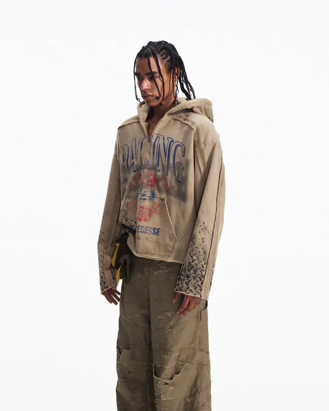 Peoplesense Distressed Vintage Racing Print Hoodie