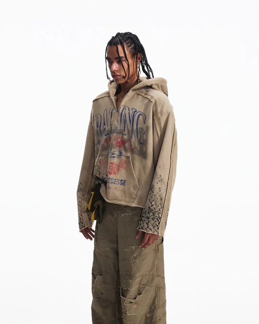 Peoplesense Distressed Vintage Racing Print Hoodie