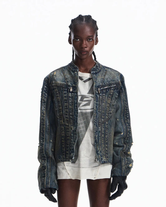 Peoplesense Racer Distressed Plaid Jacket