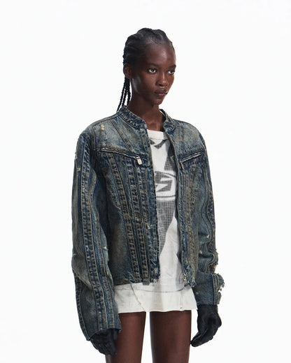 Peoplesense Racer Distressed Plaid Jacket