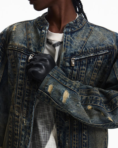 Peoplesense Racer Distressed Plaid Jacket