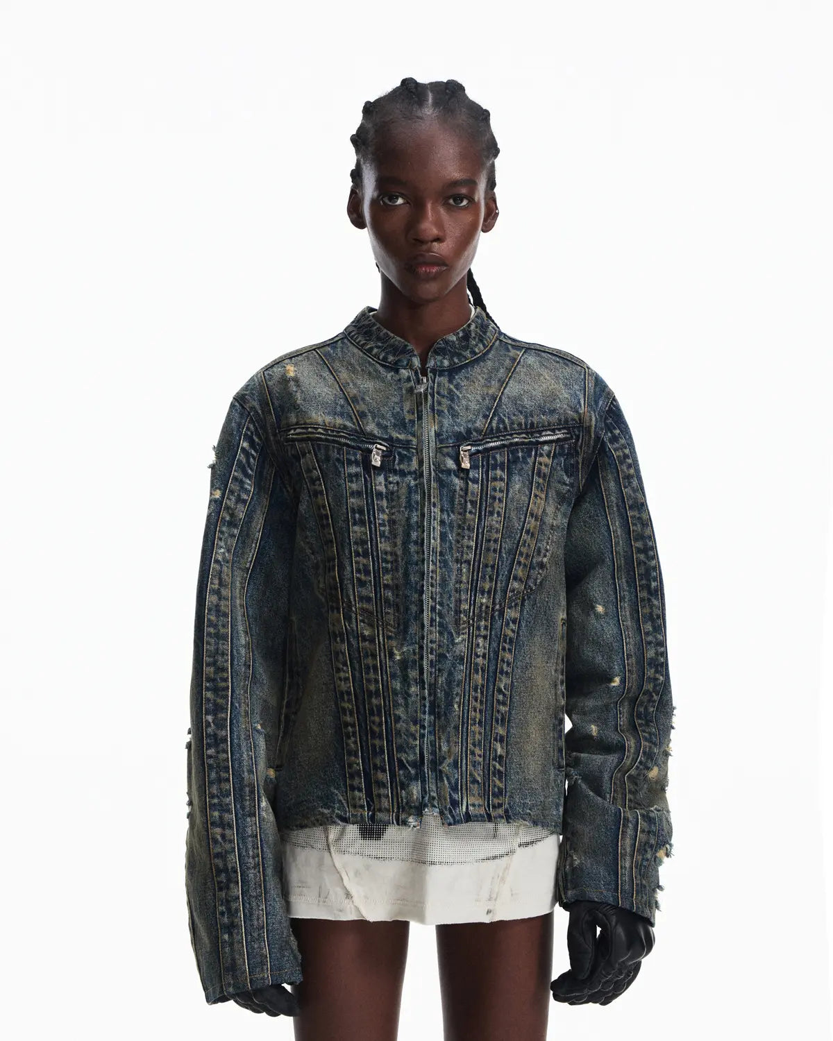 Peoplesense Racer Distressed Plaid Jacket