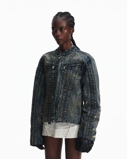 Peoplesense Racer Distressed Plaid Jacket