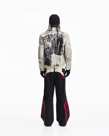 Peoplesense Short Printed Biker Leather Jacket