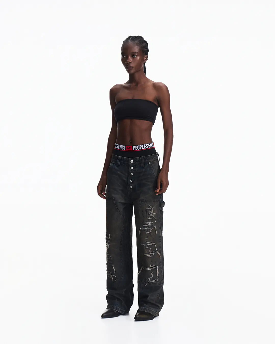 Peoplesense Irregular Hole Mud-Dye Jeans
