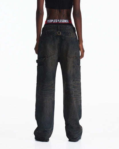 Peoplesense Irregular Hole Mud-Dye Jeans