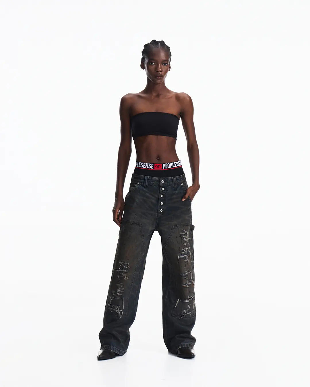 Peoplesense Irregular Hole Mud-Dye Jeans